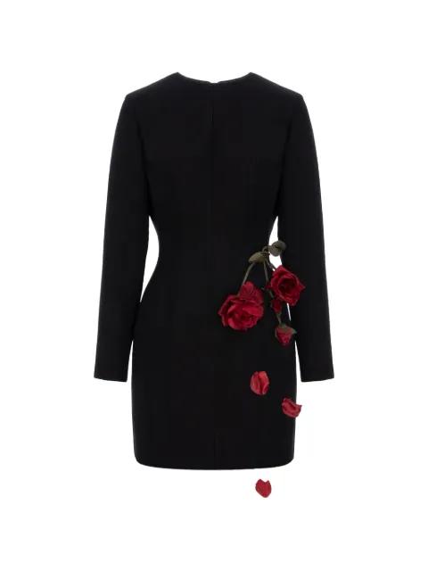 rose-appliqué long-sleeves mini dress by CRISTINA SAVULESCU