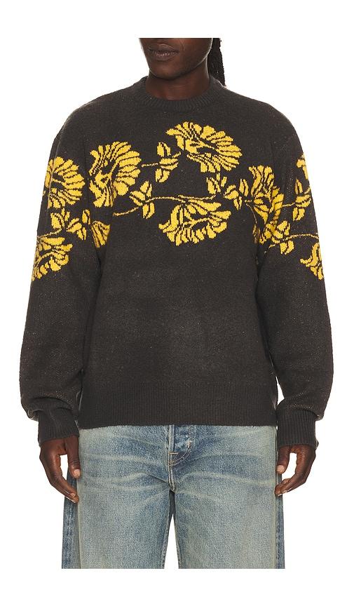 Critical Slide Peace Flower Crew Knit Sweater in Black by CRITICAL SLIDE