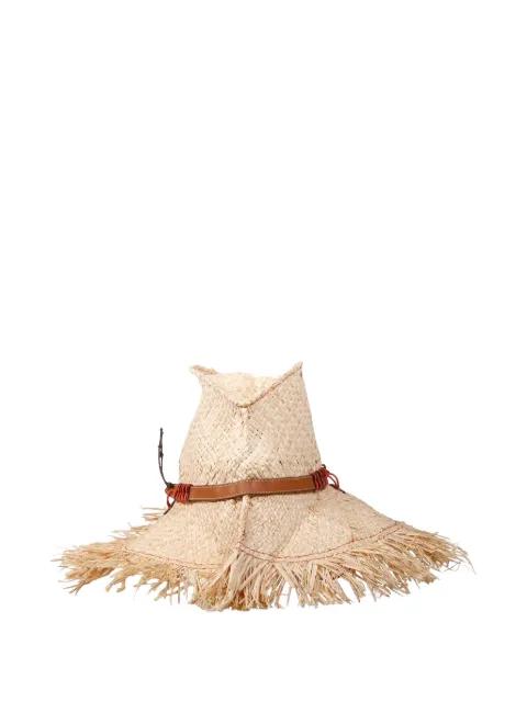 fringed leather-trim hat by CUBA LAB