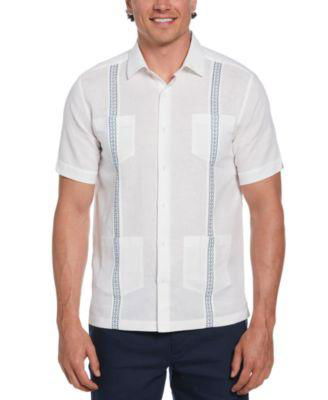 Men's Guayabera Short Sleeve Button-Front Embroidered-Panel Shirt by CUBAVERA