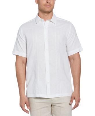 Men's Short-Sleeve Panel Button-Front Linen Camp Shirt by CUBAVERA