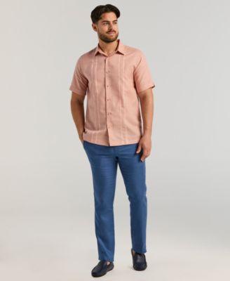 Men's Short-Sleeve Panel Button-Front Linen Camp Shirt by CUBAVERA