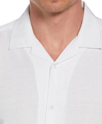 Men's Textured Short Sleeve Button-Front Parrot Print Camp Shirt by CUBAVERA