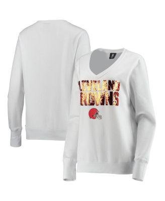 Women's White Cleveland Browns Victory V-Neck Pullover Sweatshirt by CUCE