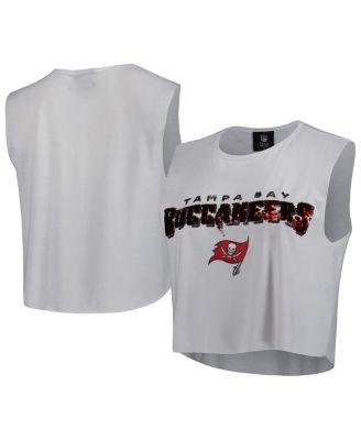 Women's White Tampa Bay Buccaneers Sequin Tri-Blend Cropped Tank Top by CUCE