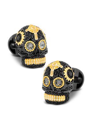 Black and Gold Vermeil Day of the Dead Skull Cufflinks by CUFFLINKS INC