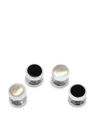 Double Sided Onyx & Mother of Pearl Round Beveled Stud Set by CUFFLINKS INC