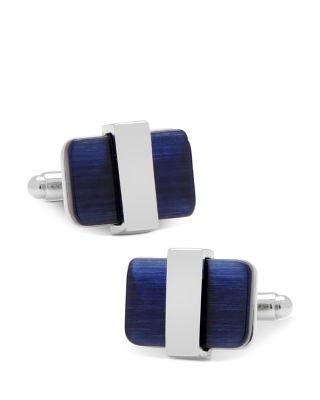 Silver Plated Navy Blue Cat's Eye Cufflinks by CUFFLINKS INC