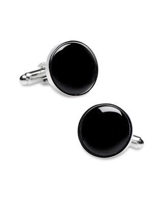 Silver-Tone Onyx Inlay Round Cufflinks by CUFFLINKS INC