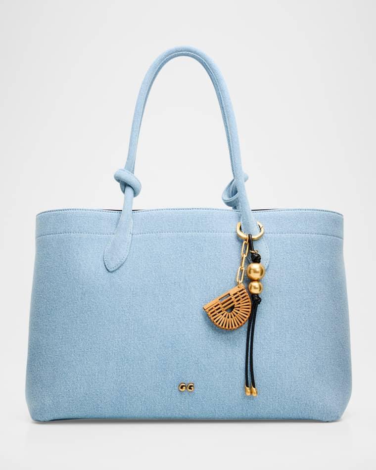 Ariella Cotton Denim Tote Bag with Bag Charm by CULT GAIA