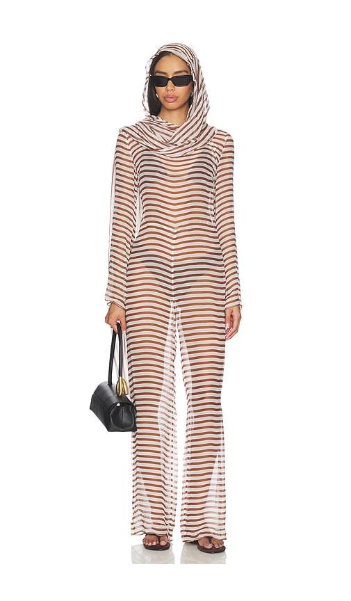 Cult Gaia Lakelyn Cover Up in Brown,White by CULT GAIA
