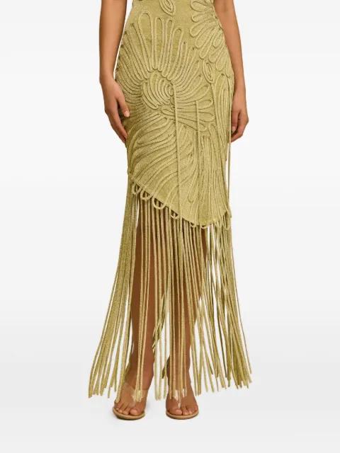 Edina fringe-trimmed strapless midi dress by CULT GAIA