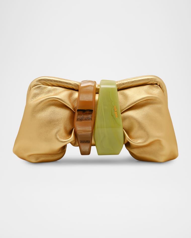 Julita Sculptural Bow Metallic Leather Clutch Bag by CULT GAIA