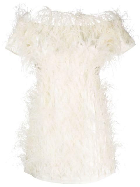 feather-detailing off-shoulder dress by CULT GAIA