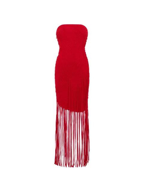 fringe-trim strapless dress by CULT GAIA