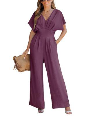 Women's V-Neck Short Sleeve Straight Leg Jumpsuit by CUPSHE Women's V-Neck Short Sleeve Straight Leg Jumpsuit by CUPSHE