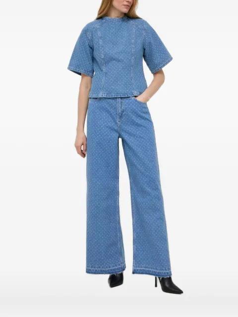 polka-dot panelled denim top by CUSTOMMADE