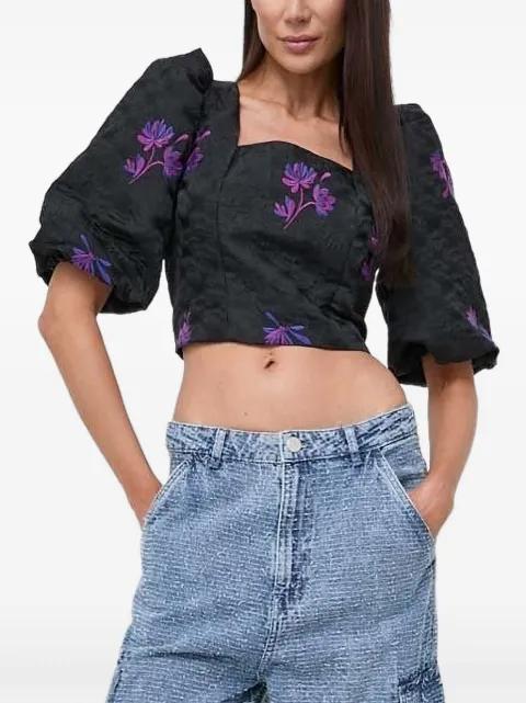puff-sleeve floral-embroidered top by CUSTOMMADE