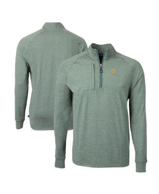 Men's Heather Green Notre Dame Fighting Irish Alumni Logo Adapt Knit Heathered Quarter-Zip Pullover Top by CUTTER&BUCK