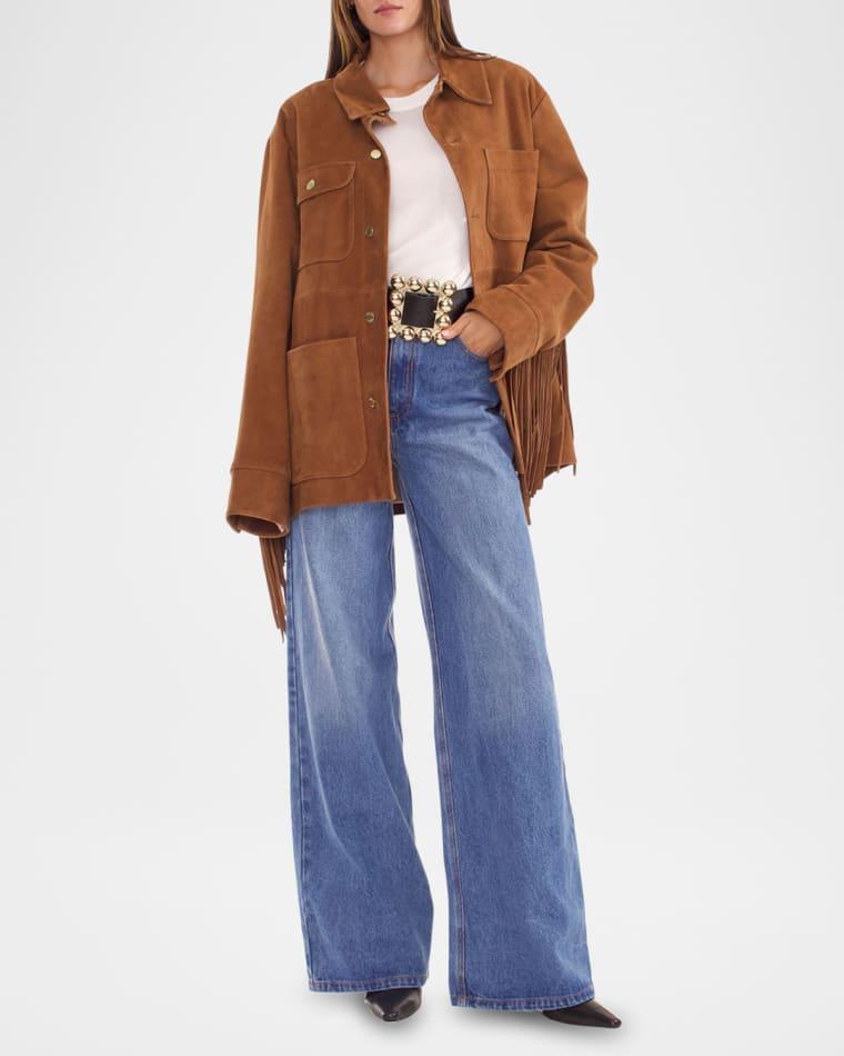 Fringe-Trim Faux Suede Jacket by CYNTHIA ROWLEY