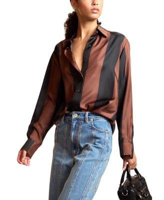 Silk Stripes Button-Up Shirt by CYNTHIA ROWLEY
