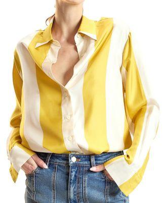Silk Stripes Button-Up Shirt by CYNTHIA ROWLEY
