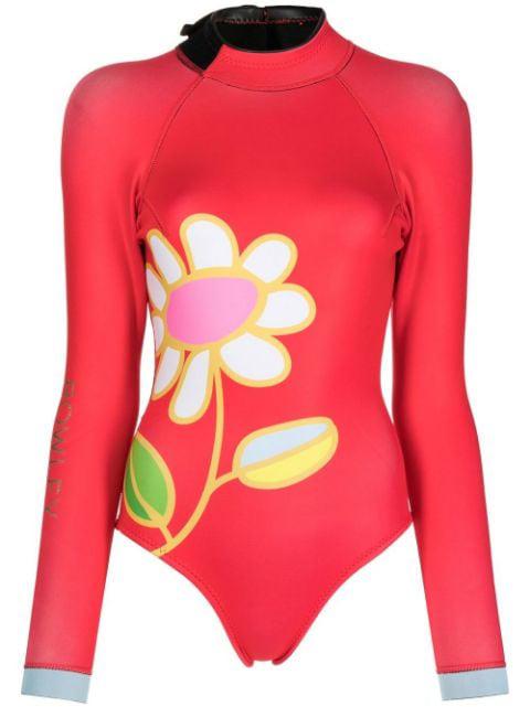 floral-print mock neck wetsuit by CYNTHIA ROWLEY