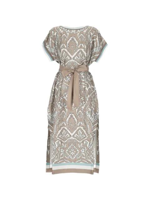 abstract-print belted maxi dress by D.EXTERIOR