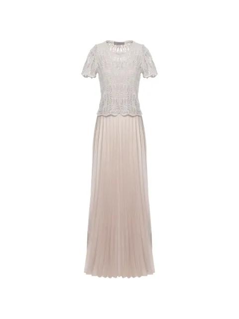 crochet-knit pleated maxi dress by D.EXTERIOR