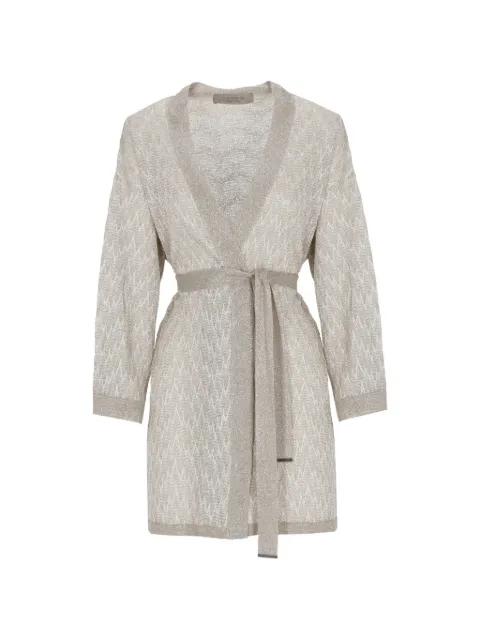 metallic-thread belted cardigan by D.EXTERIOR