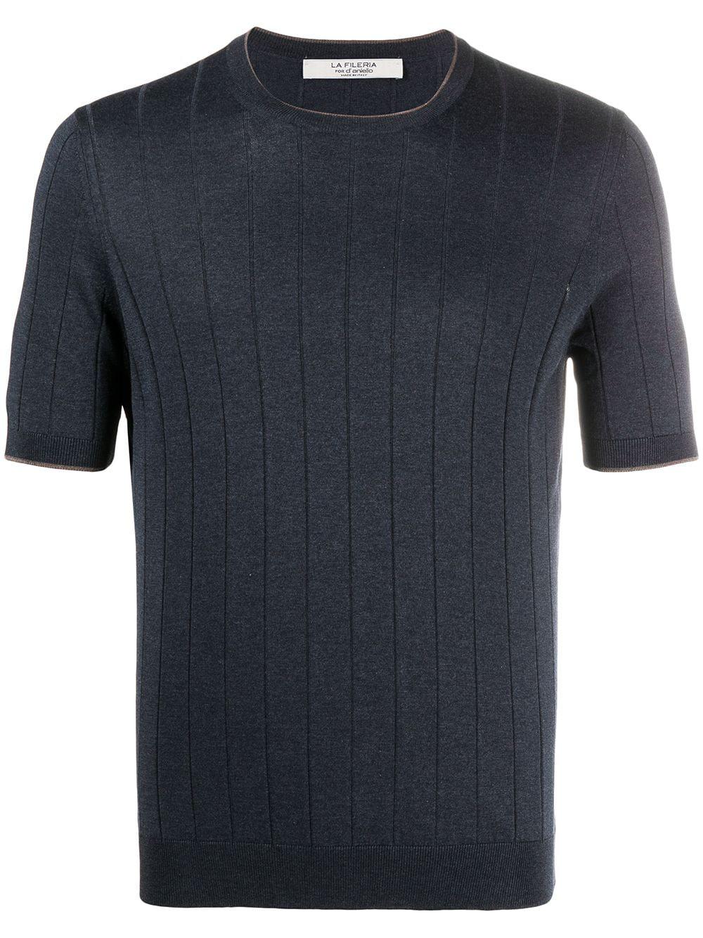 striped rib-trimmed silk T-shirt by D4.0