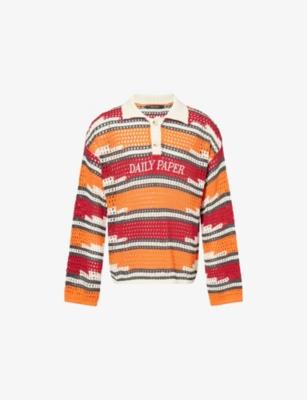 Kente Striped Knitted Polo Top by DAILY PAPER