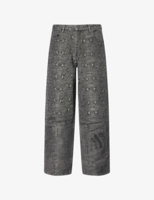 Snake-Print Wide-Leg Denim Jeans by DAILY PAPER