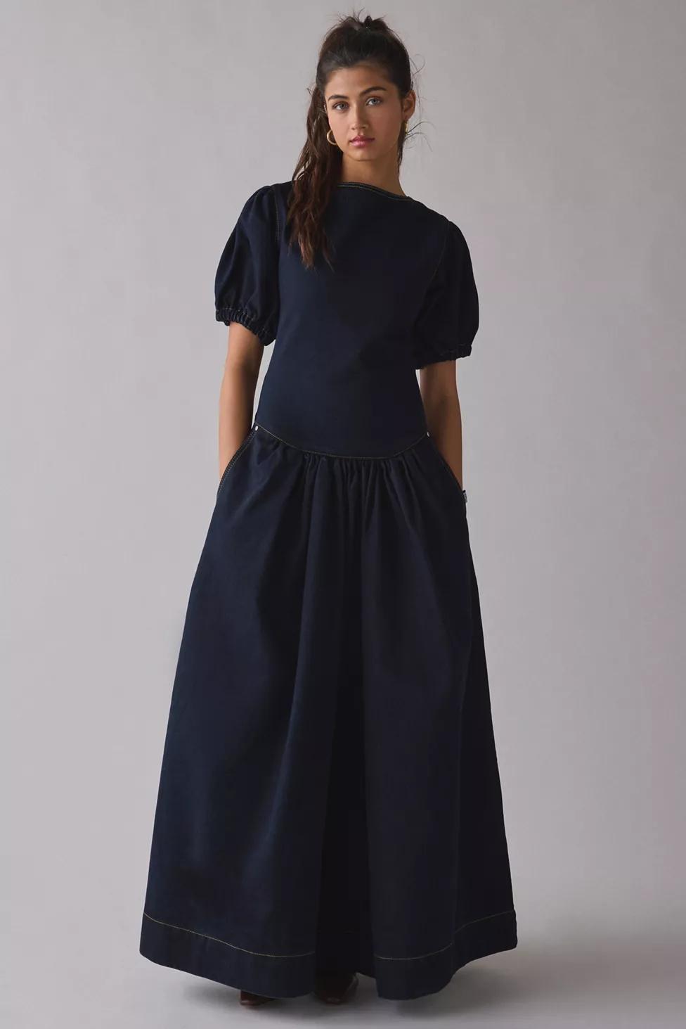 Daisy Street Annie Drop Waist Bow-Back Denim Maxi Dress by DAISY STREET