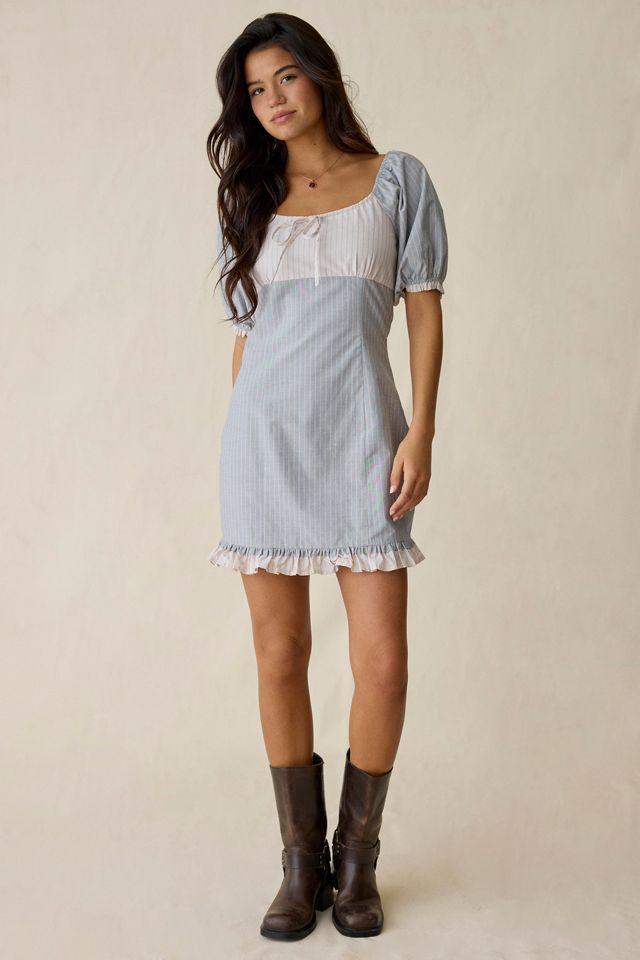 Daisy Street Fondant Mixed Stripe Puff Sleeve Mini Dress by DAISY STREET