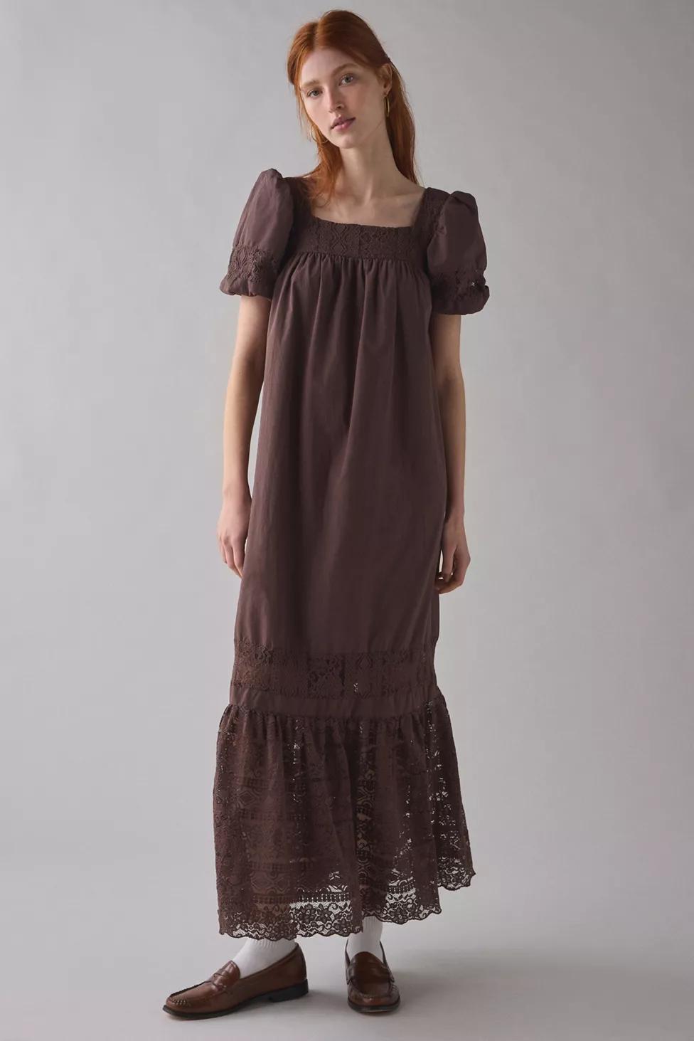 Daisy Street Juno Lace Trim Puff Sleeve Maxi Dress by DAISY STREET