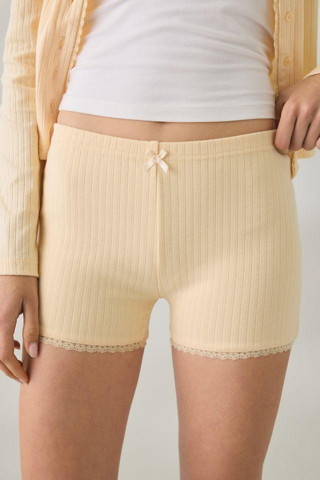 Daisy Street Lemon Drop Lace Trim Pointelle Micro Shorts by DAISY STREET