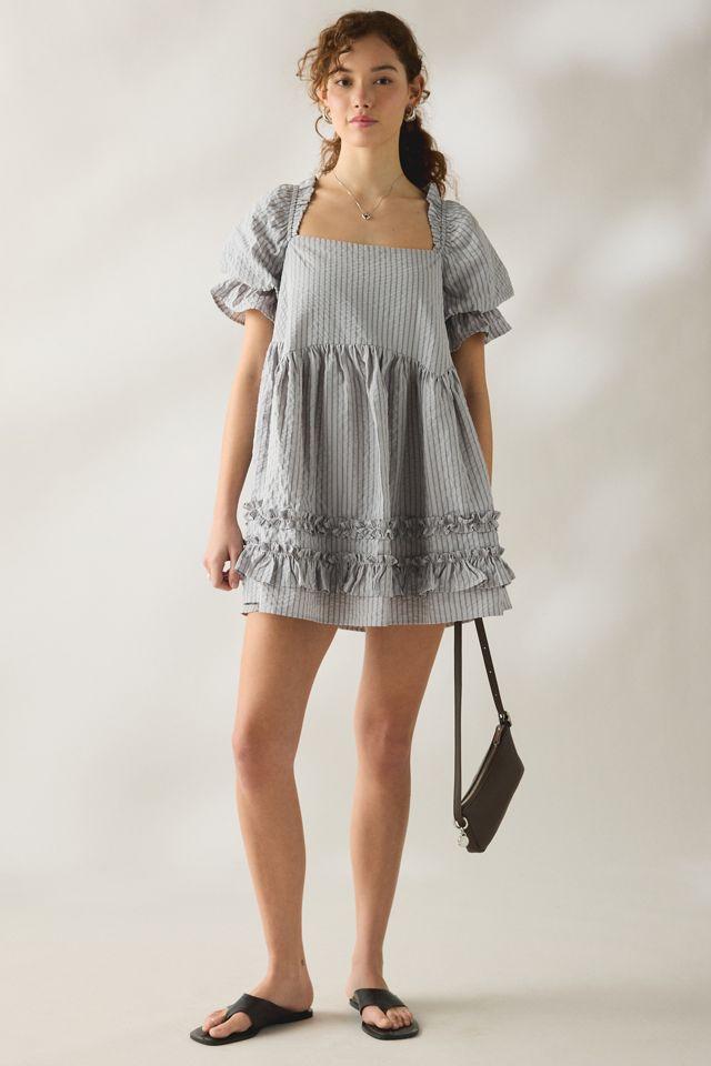 Daisy Street Seersucker Cotton Puff Sleeve Mini Dress by DAISY STREET