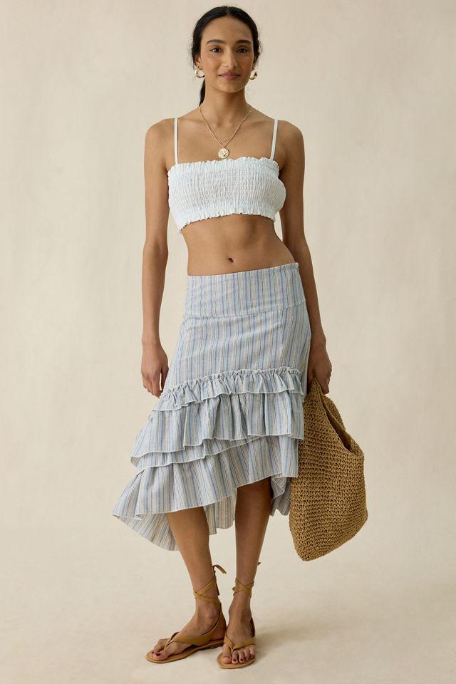 Daisy Street Seren Asymmetric Tiered Ruffle High-Low Midi Skirt by DAISY STREET