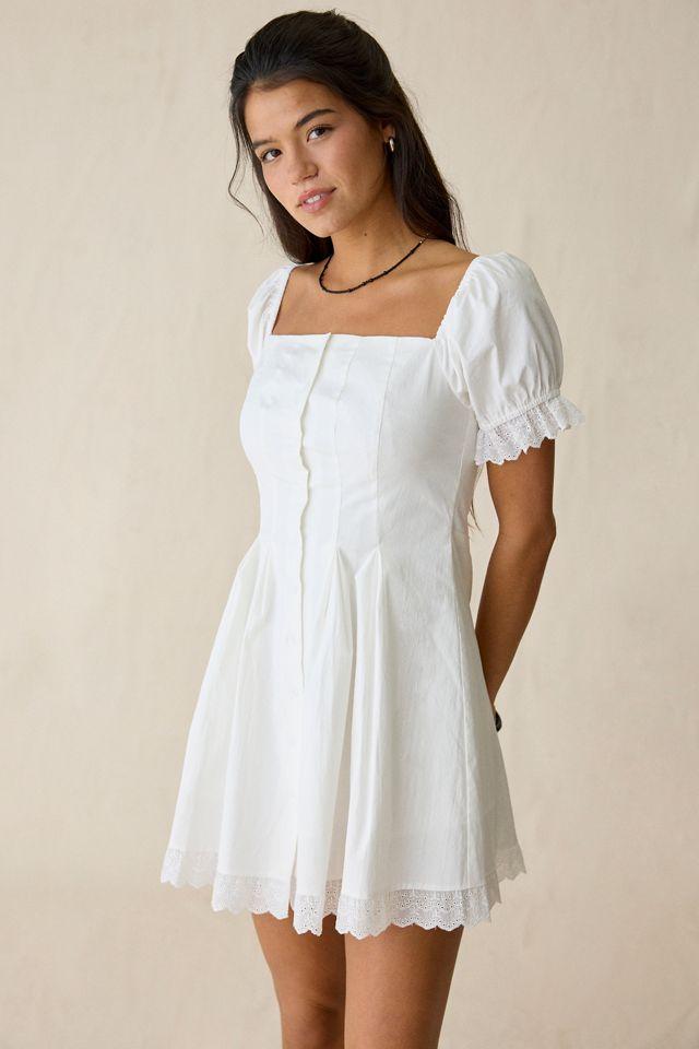 Daisy Street Teacup Lace Trim Puff Sleeve Mini Dress by DAISY STREET
