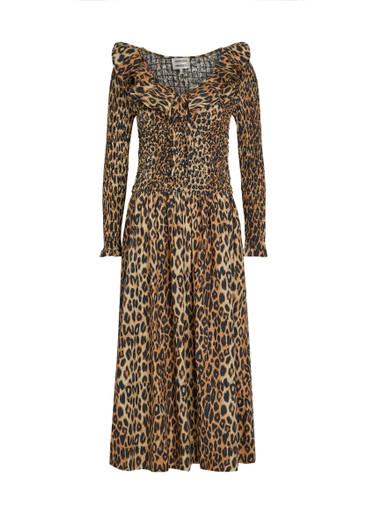 Harper leopard shirred cotton-poplin midi dress by DAMSON MADDER