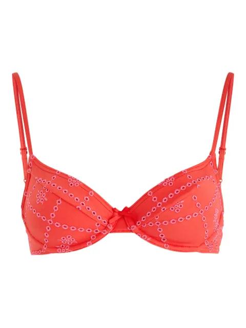 eyelet-embroidered ribbon-detail bikini top by DAMSON MADDER