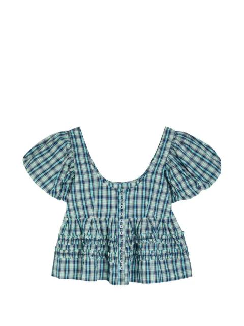 ruffled check-pattern blouse by DAMSON MADDER