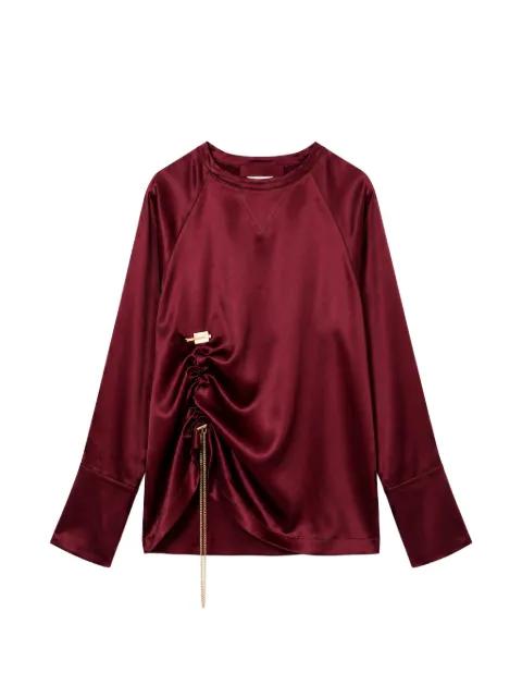satin-finish ruched blouse and trousers set by DANAME