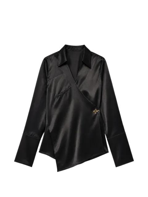 wrap-style satin-finish blouse by DANAME