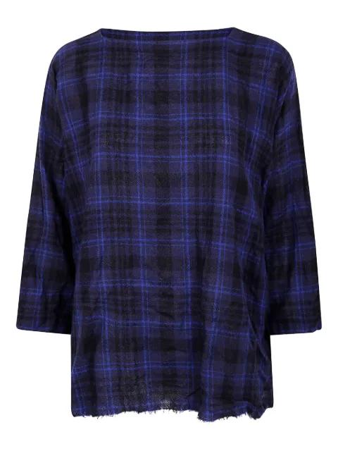 tartam-print frayed-hem blouse by DANIELA GREGIS