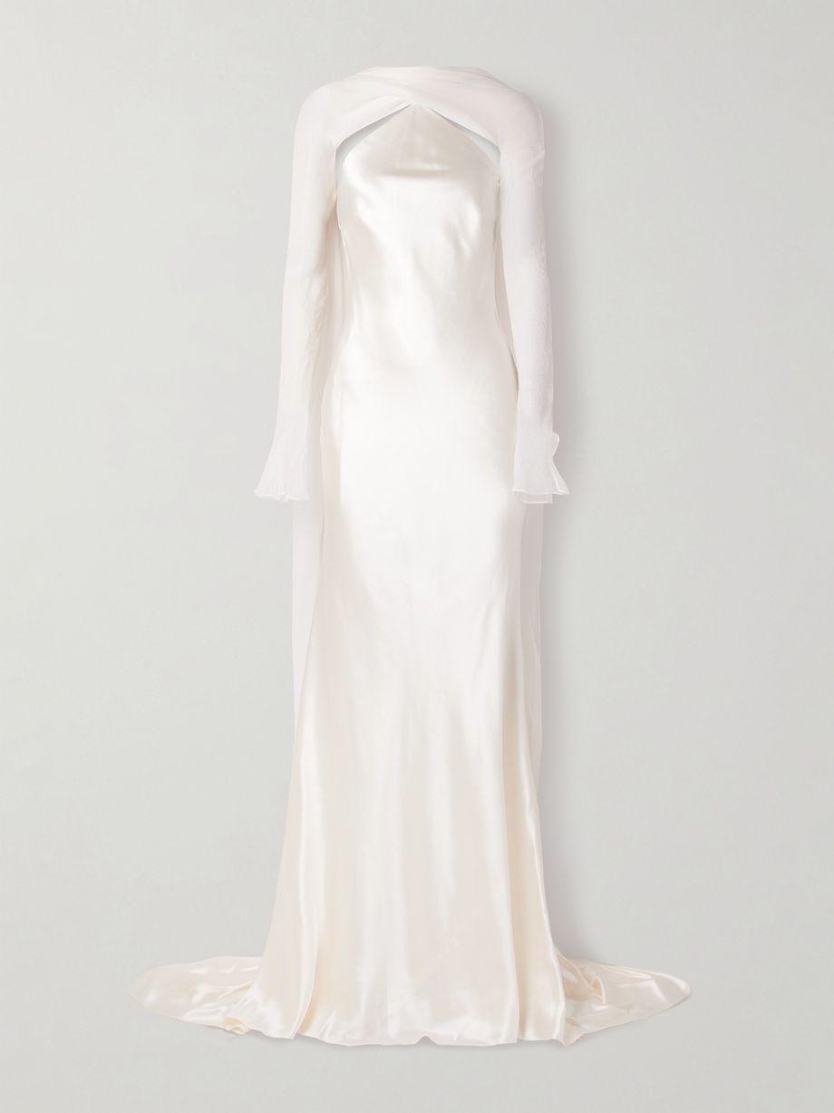 Mari convertible cape-effect silk and wool-blend satin and silk-crepon gown by DANIELLE FRANKEL