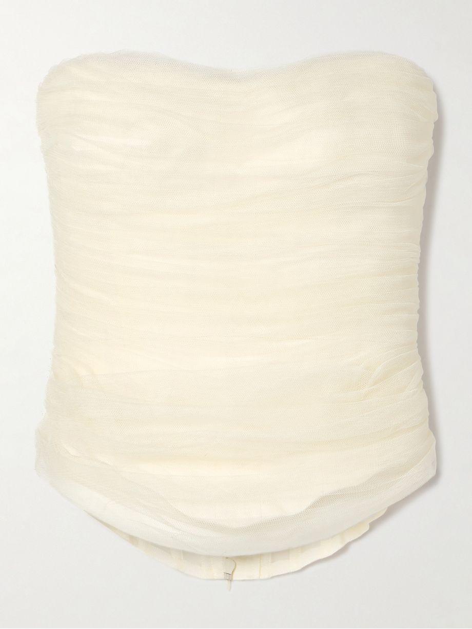 Milo organza and grosgrain-trimmed ruched tulle bustier top by DANIELLE FRANKEL