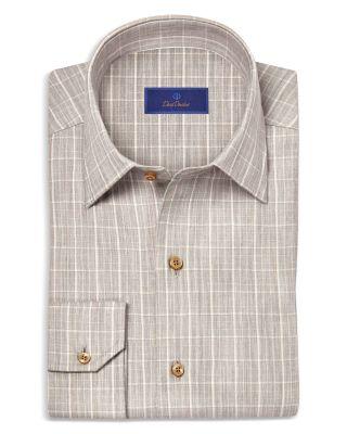 Cotton Cashmere Herringbone Check Sport Shirt by DAVID DONAHUE