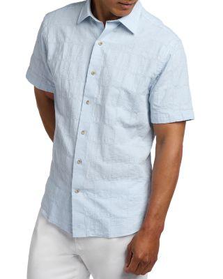 Cotton Linen Jacquard Short Sleeve Shirt by DAVID DONAHUE